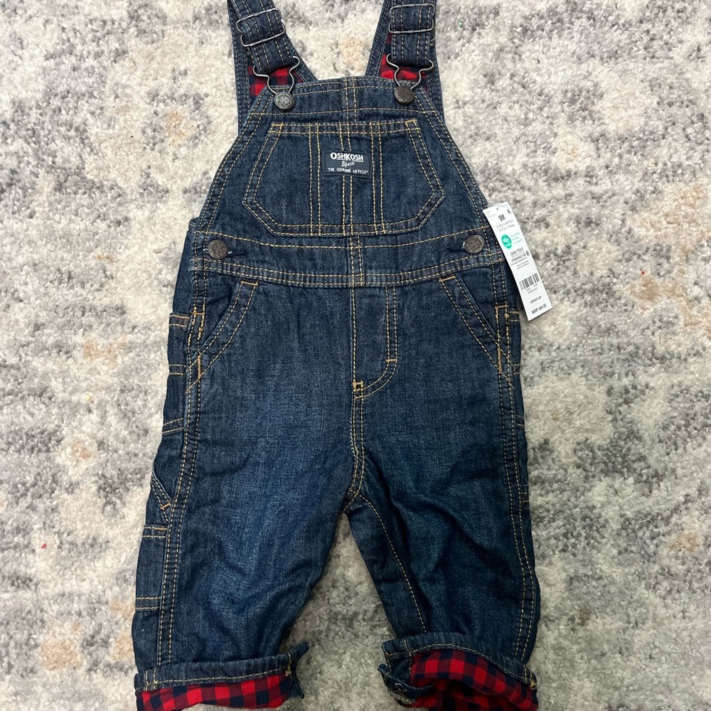 OshKosh B'gosh Denim Overalls lined with checkered flannel